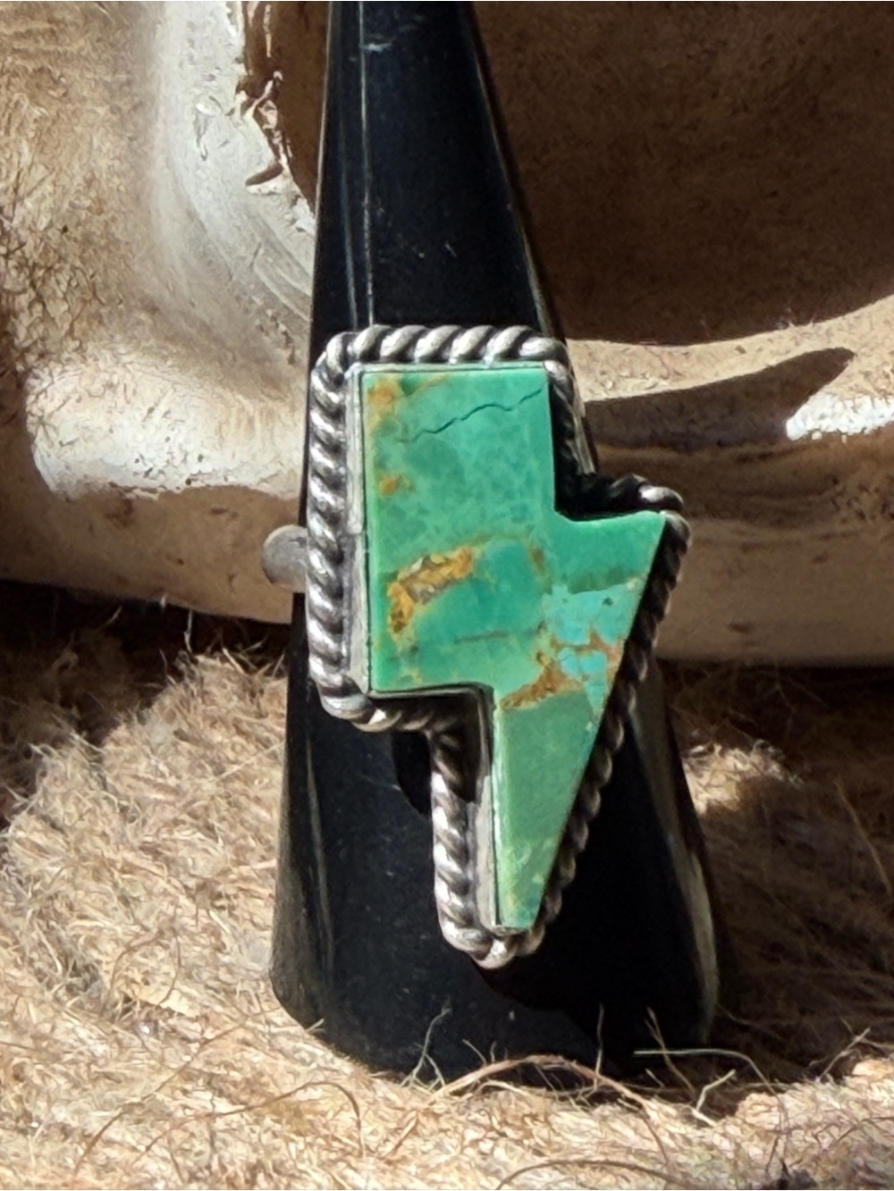 Kingman Turquoise Lightning Bolt Statement Ring in Sterling Silver